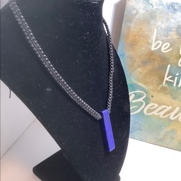 Lapis lazuli choker macrame adjustable black cord crystal necklace handmade - Picture 2 of 7